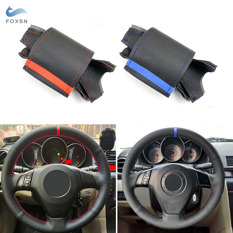 Perforated Leather Hand Sewing Steering Wheel Cover Trim For Old Mazda 3 Mazda 5 Mazda 6 Pentium B70 2004 2005 2006 2007 2008