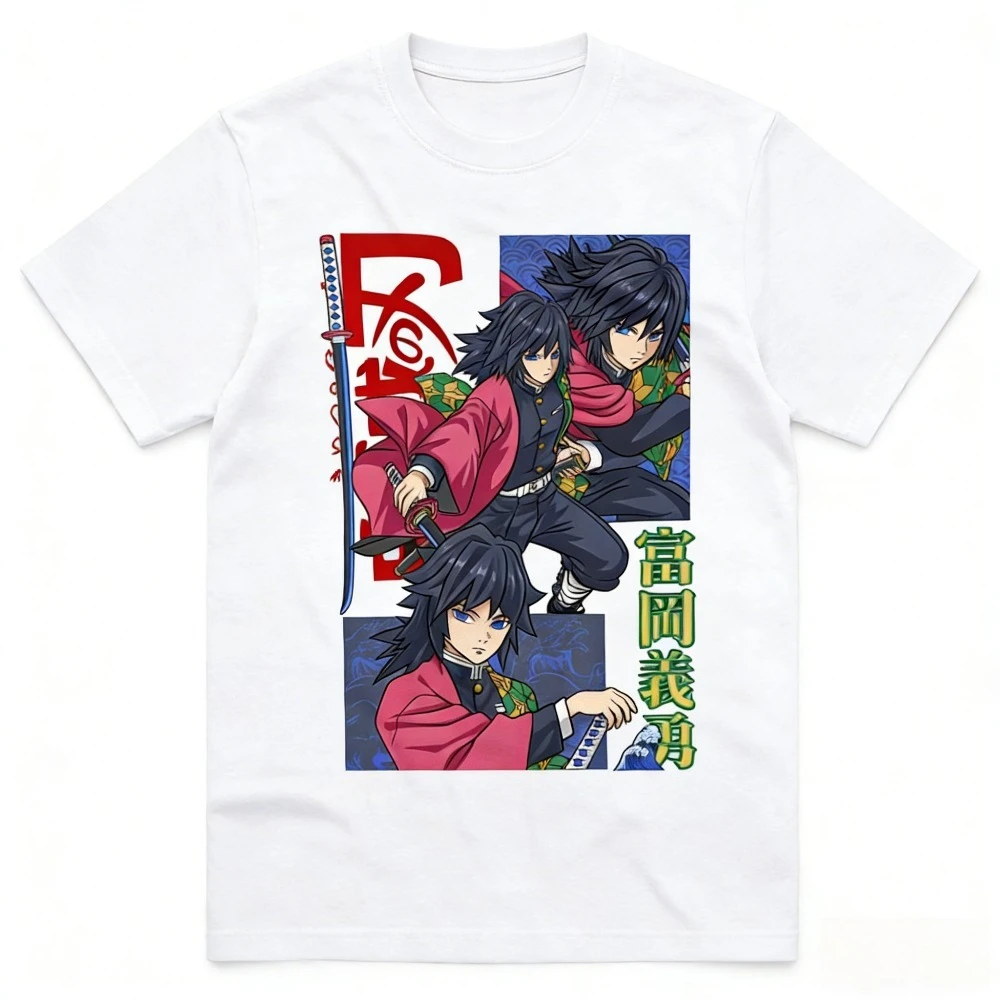 

Футболка унисекс из чистого хлопка Demon Slayer Giyu Tomioka, лето 2026, свободный повседневный топ с короткими рукавами и принтом аниме для родителей и детей