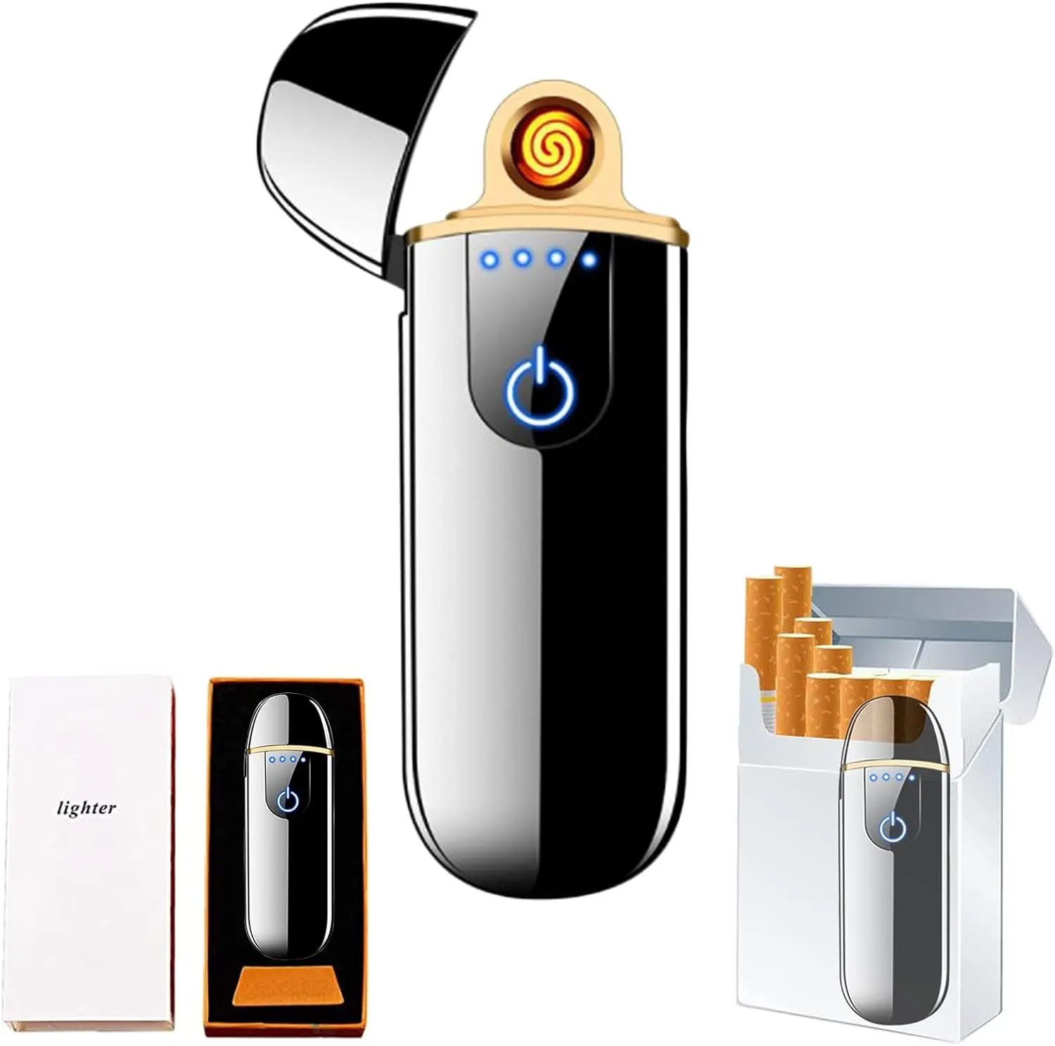 Smart Electronic Lighter USB Rechargeable Cycle Charging Touch Ignition Windproof Flameless Plasma with Power Indicator Gifts