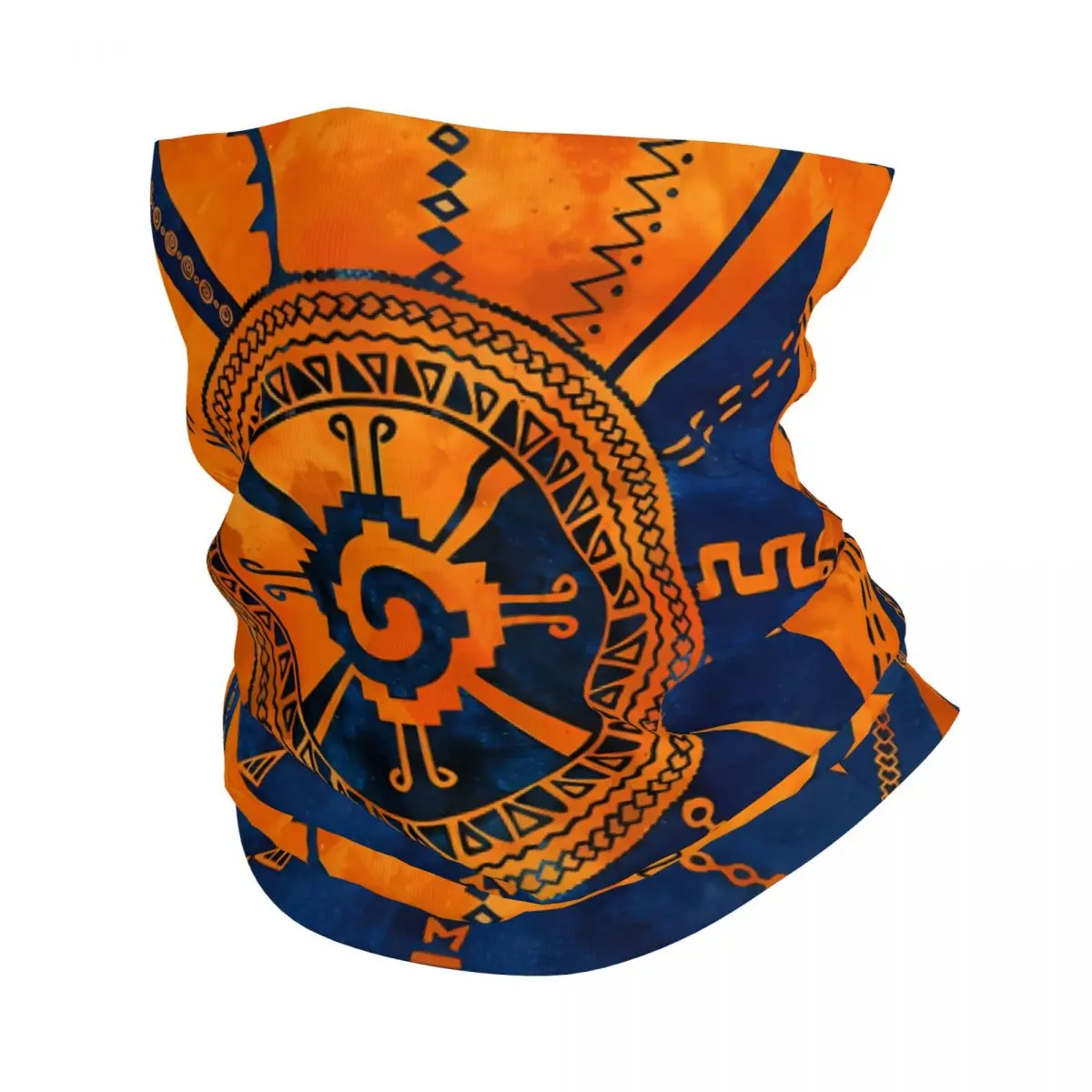 Hunab Ku Mayan Symbol Orange And Blue Thin Bandana Neck Gaiter Mayan Aztec Calendar Wrap Scarf Headband Neck Cover