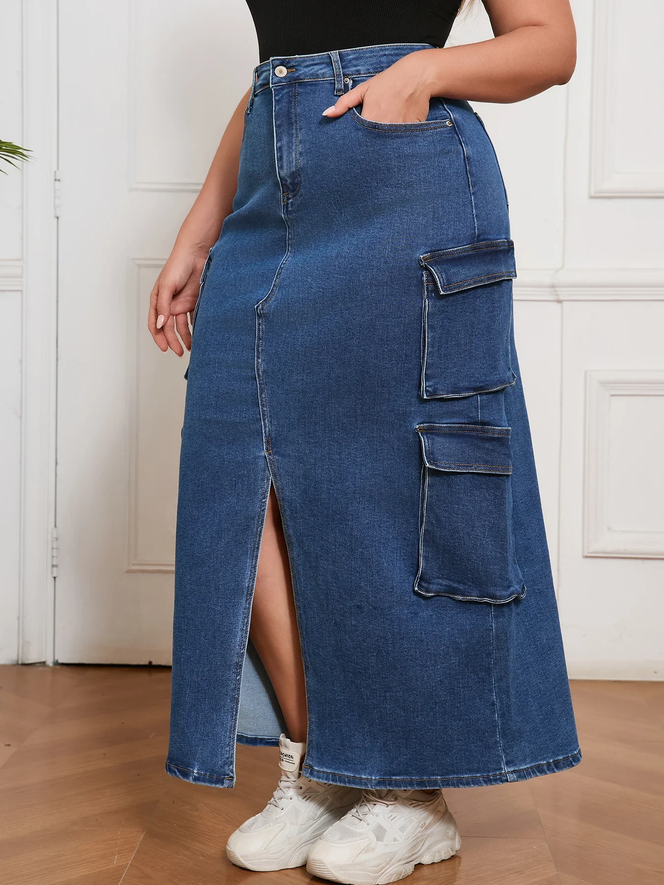 Gonna lunga in denim da donna Stile cargo vintage Orlo diviso Abbigliamento alla moda Abbigliamento da strada Pantaloni Jean da indossare ogni giorno