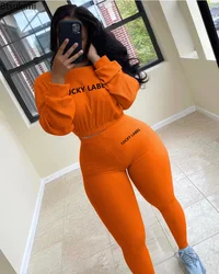 New 2024 Letter Printed Embroidery Women Two Piece Ribbed Tracksuits Long Sleeve Sweatshirt and Skinny Pants Set Women Tracksuit