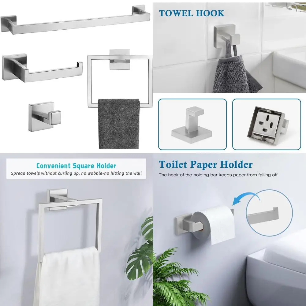 

Complete 4-Piece Bathroom Accessory Set: 16-inch Towel Bar, Holder, Toilet Paper Holder, and Towel Hook