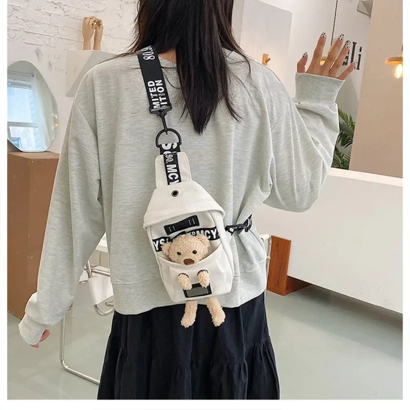 Cute Cartoon Plush Mobile Phone Single Shoulder Canvas Children's Bag Crossbody Casual Fashion Chest Bag