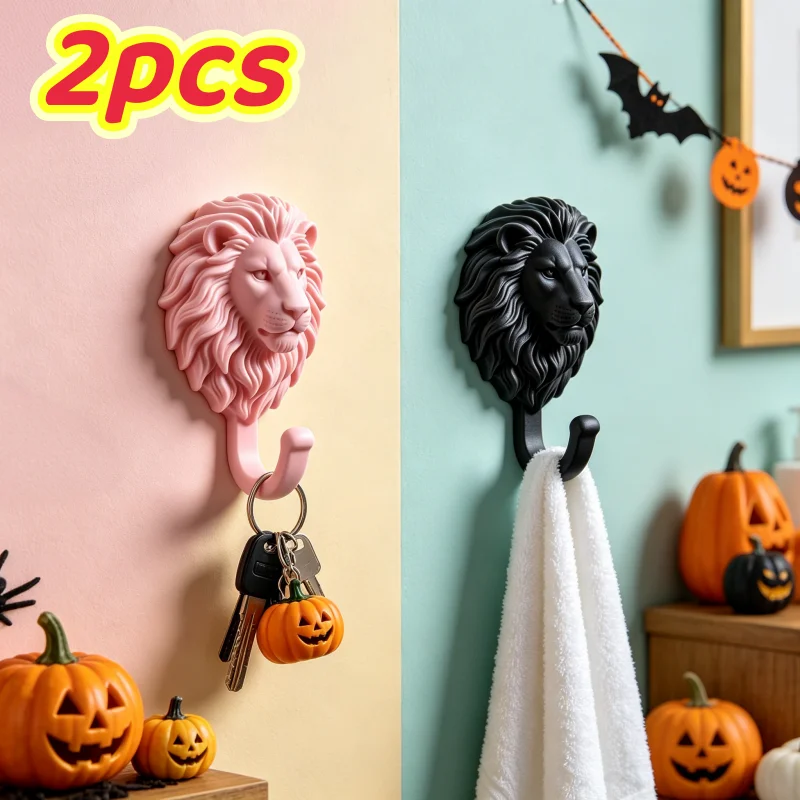 2pcs Grassland Lion-Shaped Wall Hook Set, “The Lion King” Ornaments, Strong Adhesive, No Drilling Required, Clothing Hooks