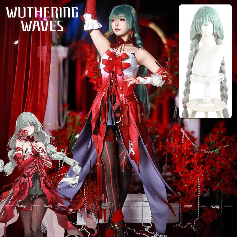 Wuthering موجات Phrolova تأثيري حلي فستان شعر مستعار أغطية الرأس الأكمام الدعائم مجموعة كاملة للنساء الفتيات Fractsidus هالوين كرنفال #1