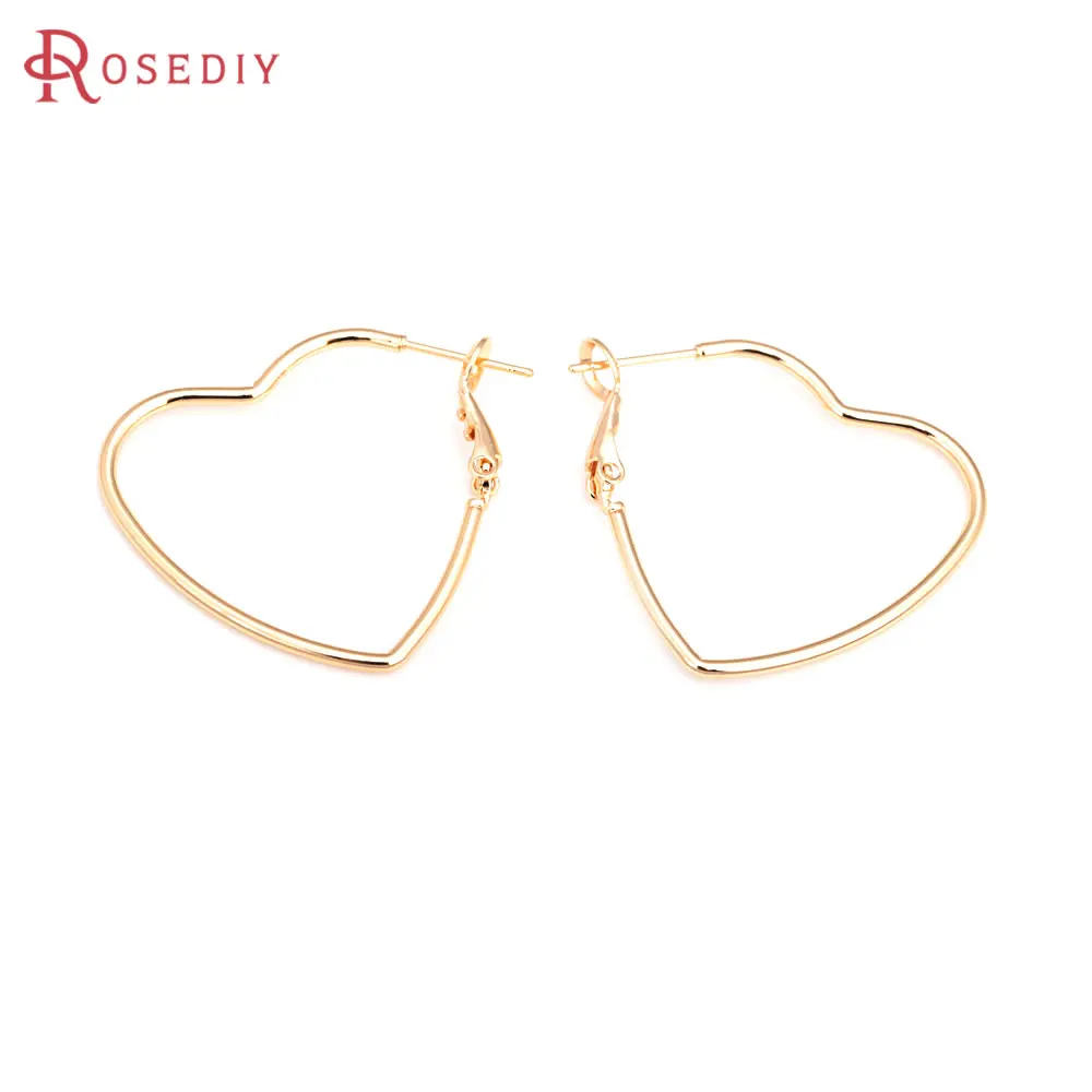 2PCS 30x36MM 18K Gold Color Brass Heart Shape Earrings Hoops Loops Diy Jewelry Making Supplies Earrings Accessories for Women