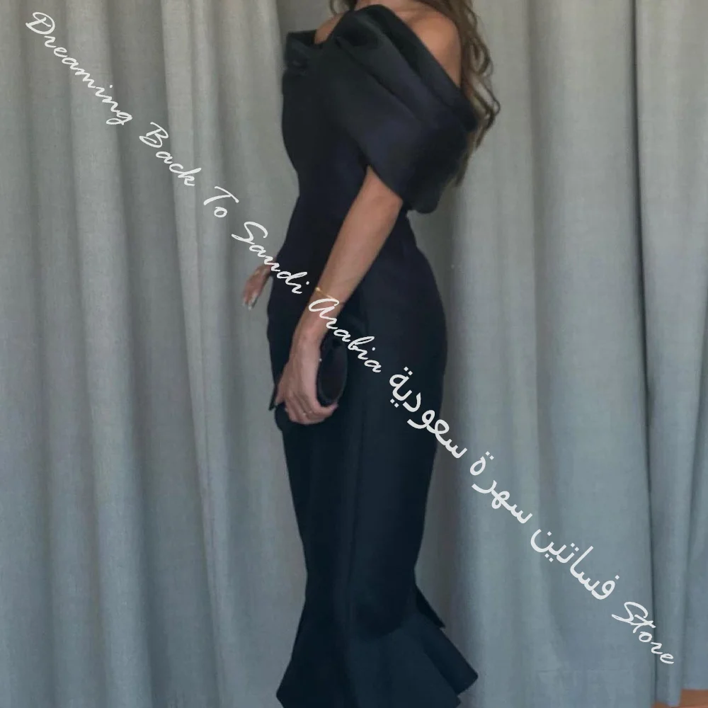 customizedExquisite Satin One Shoulder Sleeveless Mermaid Pleats Buttons Tea Length Evening Dress Party Dress Solid Color Custom