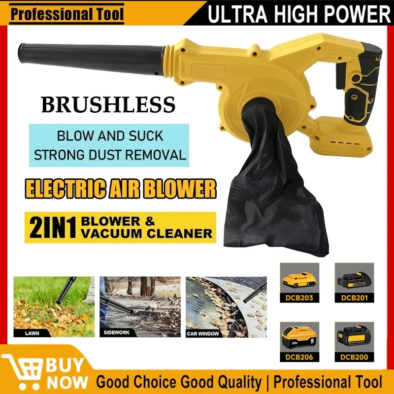 

Беспроводная воздуходувка для листьев, электрическая воздуходувка для рабочей площадки, ручка 2-в-1, электрическая воздуходувка и пылесос для Dewalt, аккумуляторный штифт 20 В