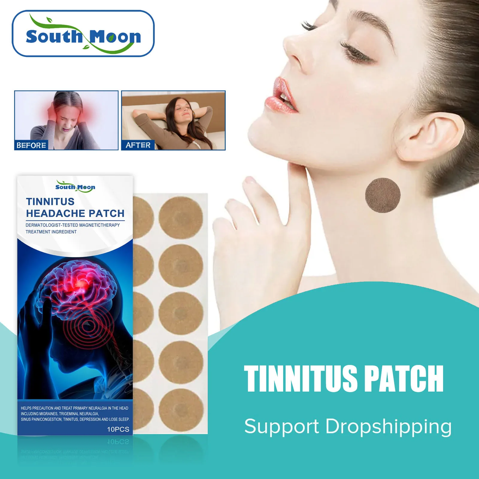 

South Moon Relaxing Ear Patch Tinnitus Treatment Protect Ear Alleviate Deafness Headache Improve Listen Anti Ear Ringing Sticker