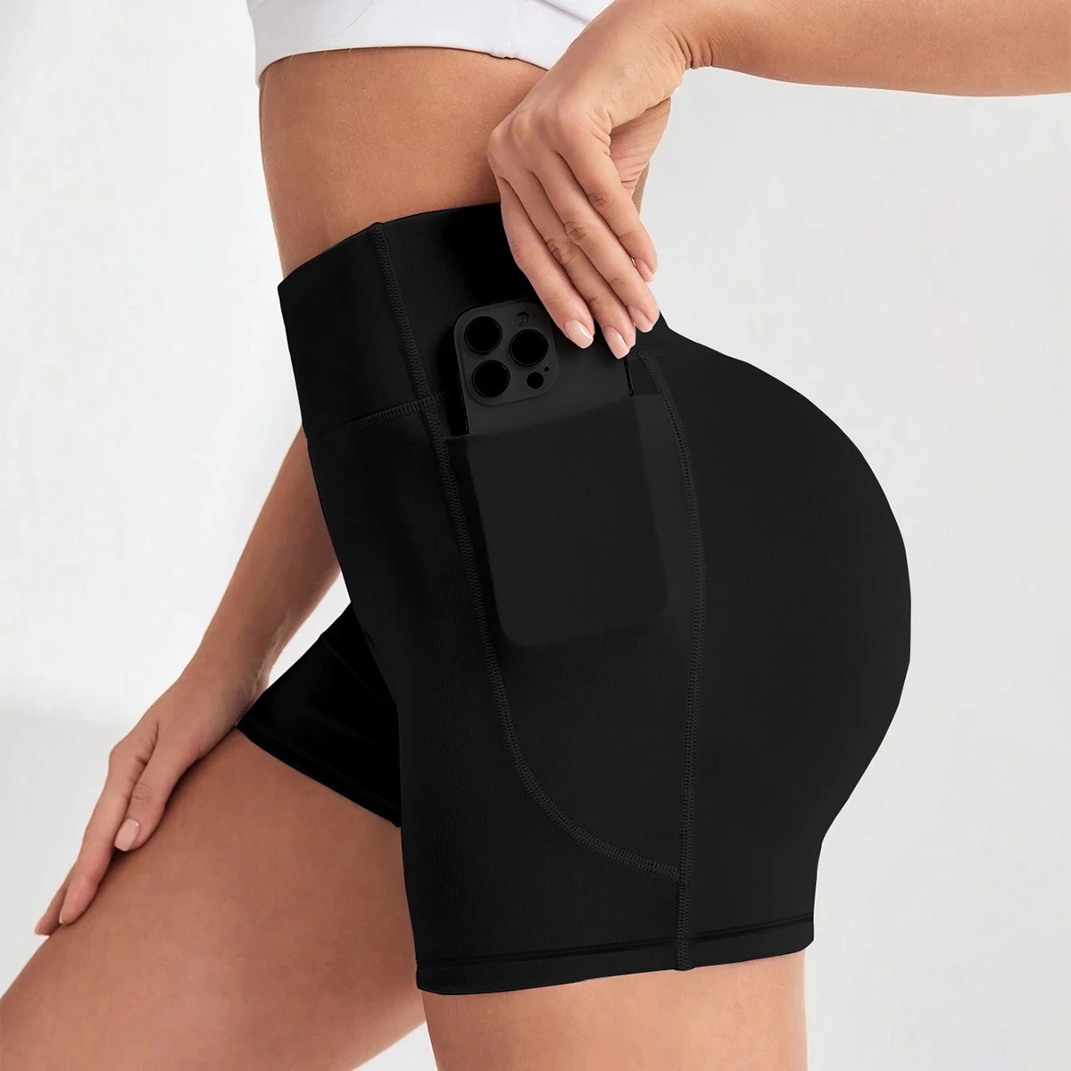 Sexy schwarze Damen-Sportshorts, weich, bequem, eng anliegend, kompressionswirkend, für umfassendes Training, Yoga, Joggen und andere sportliche Aktivitäten. – Detail 2
