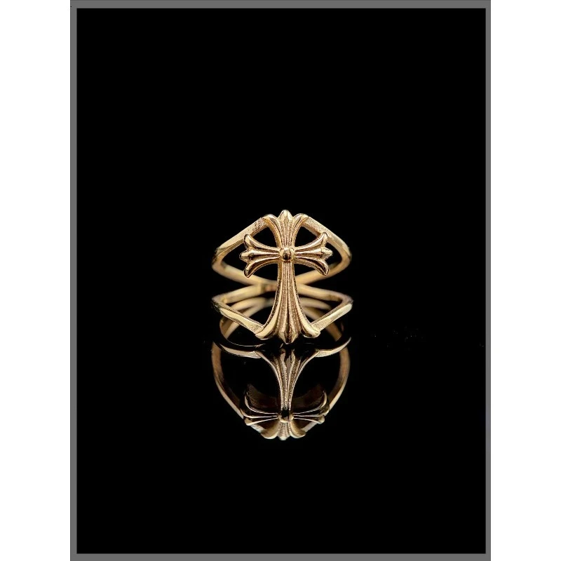 Retro Hollow Cross Flower Titanium Steel Ring Gold Couple Boys Women's Punk Niche Gothic Jewelry