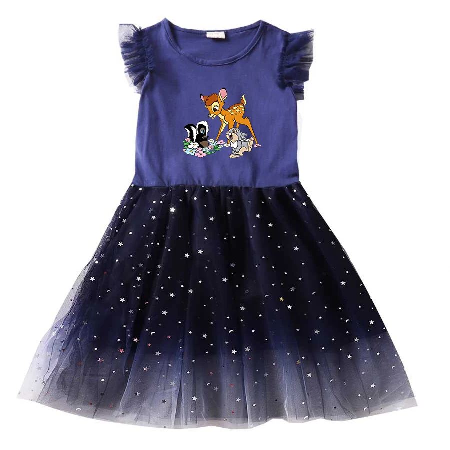 

Disney Bambi Summer Kids Dresses for Girls Kids Cartoon Short Sleeve Princess Dress Children's Prom Mesh Dresses