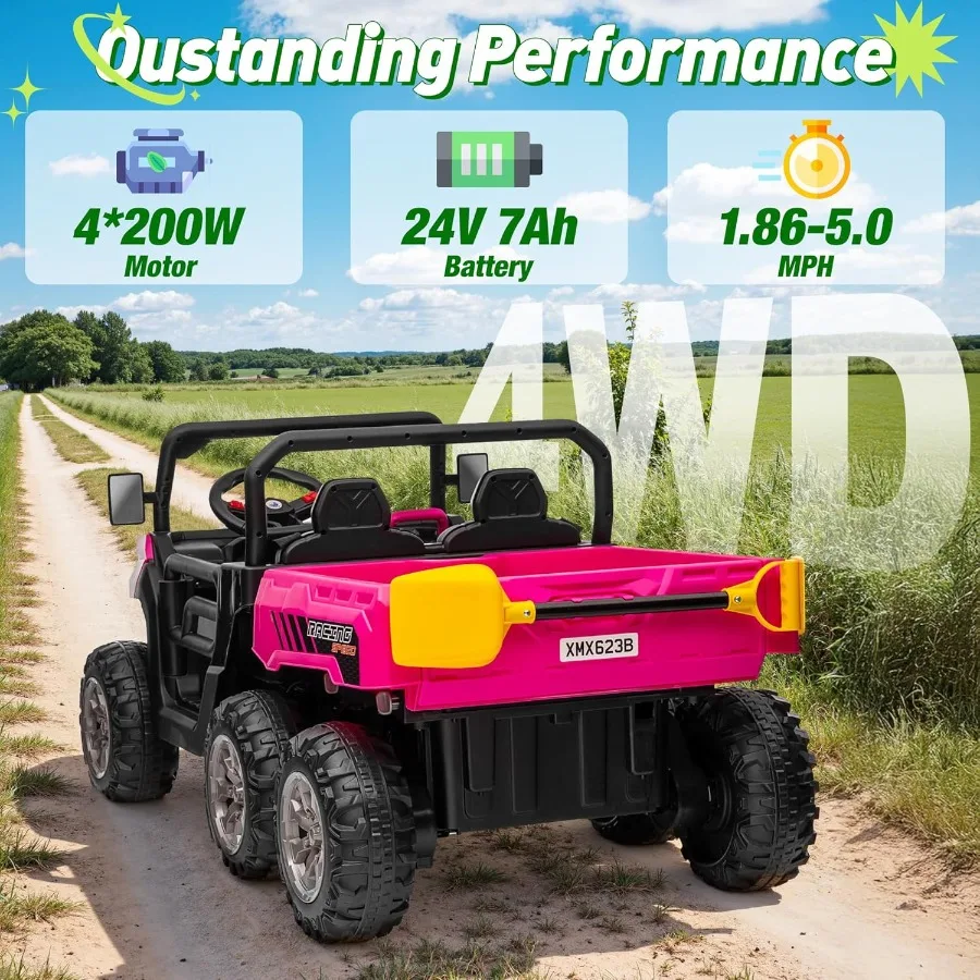 24V XL 2 Seater Ride on Dump Truck 7AH Battery Powered Golf Cart for w/800W Powerful Motors Remote Control Detachable Awning Du