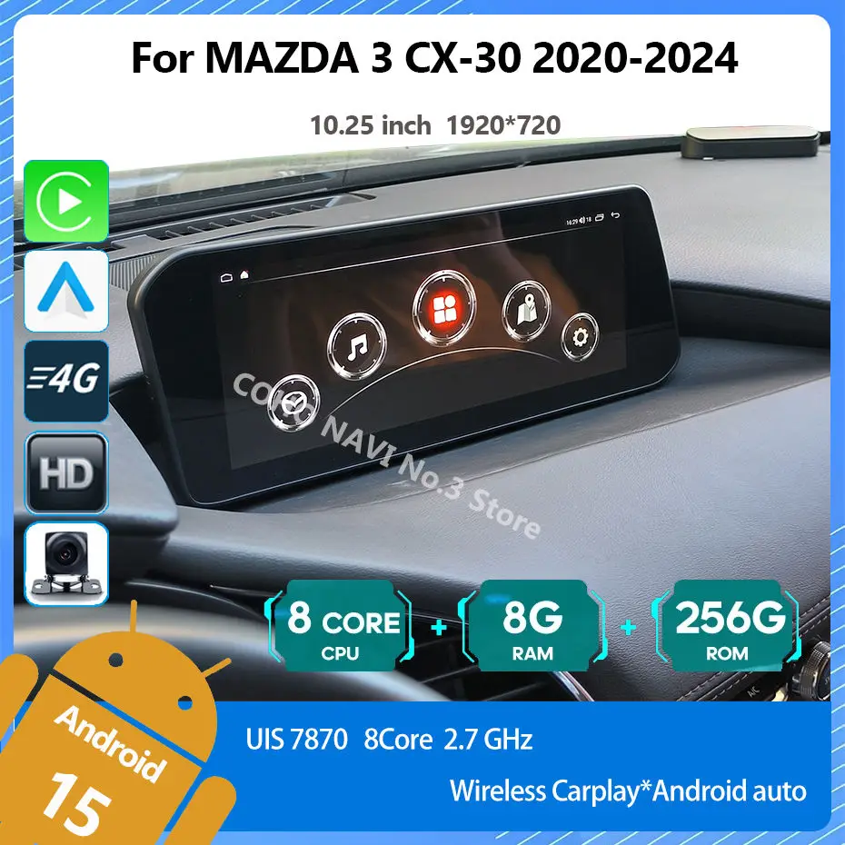 Für Mazda 3 CX-30 2020-2024 10,25 bildschirm Android 15 Octa Core 1920*720 Auto Android Bildschirm multimedia Android Navigation Radio
