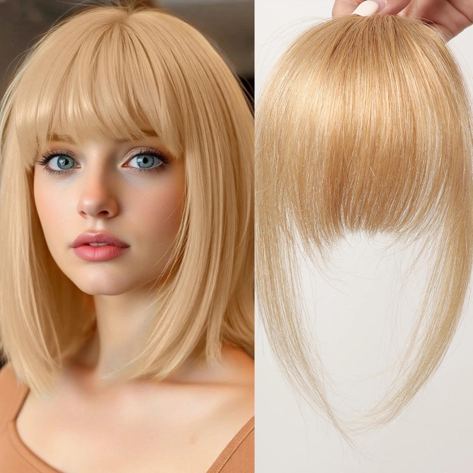 100% Human Blond Hair Bangs Platinum Wispy Bang Hair Clip in Bangs Fringe With Temples Hairpiece For Women Clip on Air Bang