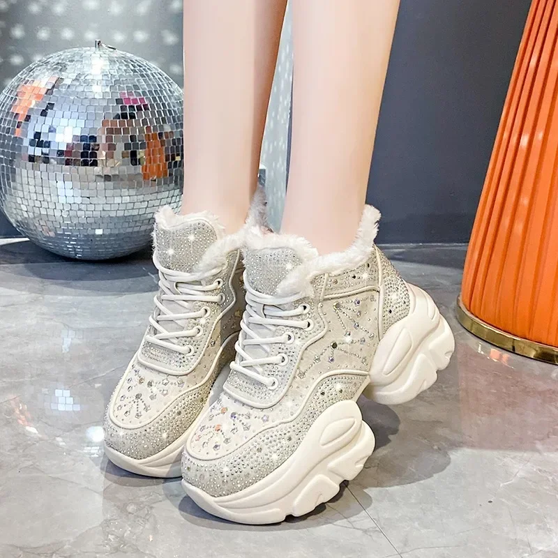 Fashion Women\'s Shoes New Winter Warm Women\'s Sneakers Diamond Luxury Designer Casual Ankle Boots Platform Shoes Zapatos Mujer