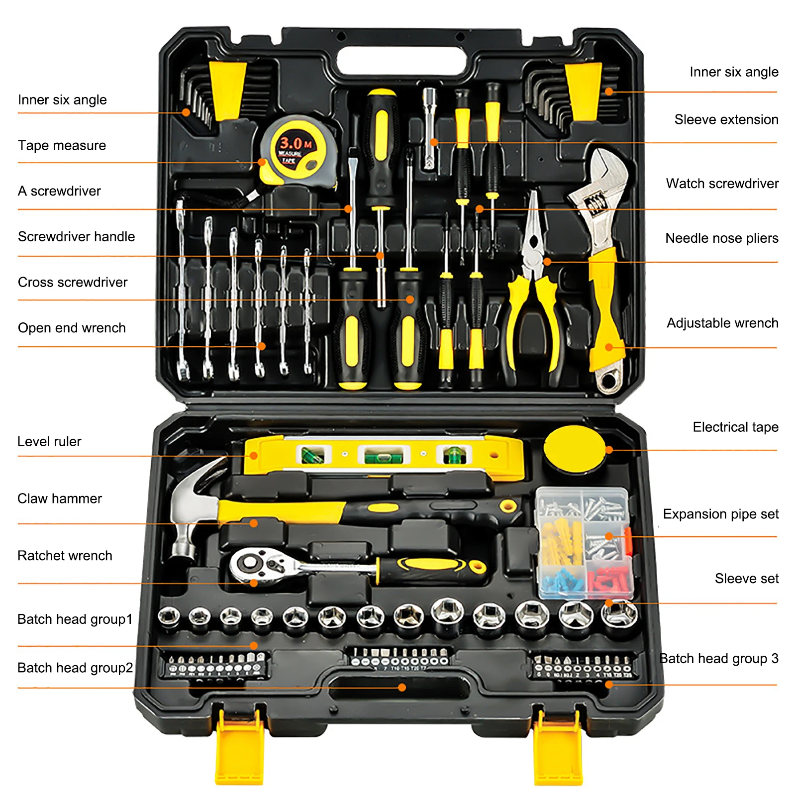 108PC Socket Car Repair Tools Mechanic Tool Set Matte Plating Sockets Set Ratchet Spanners Wrench Hardware Hand Toolbox