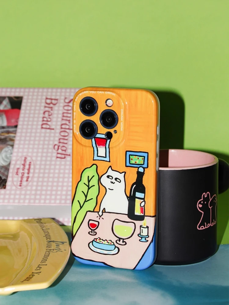 Full Cover Single Layer Phone Case, Suitable for Apple 14 Promax, Fall Protection Case, 13 Cartoon Cute Drunk Mom