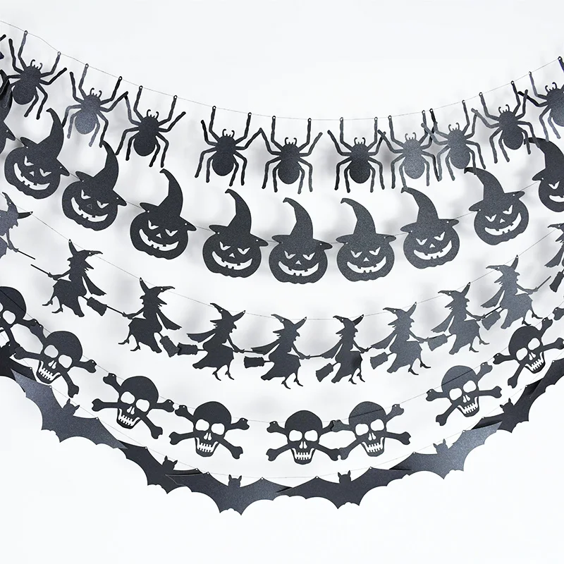 Hallween Hanging Garland Black Bat Pumpkin Skull Spider Witch Paper Bunting Banner Happy Halloween Party Home Decoration Props