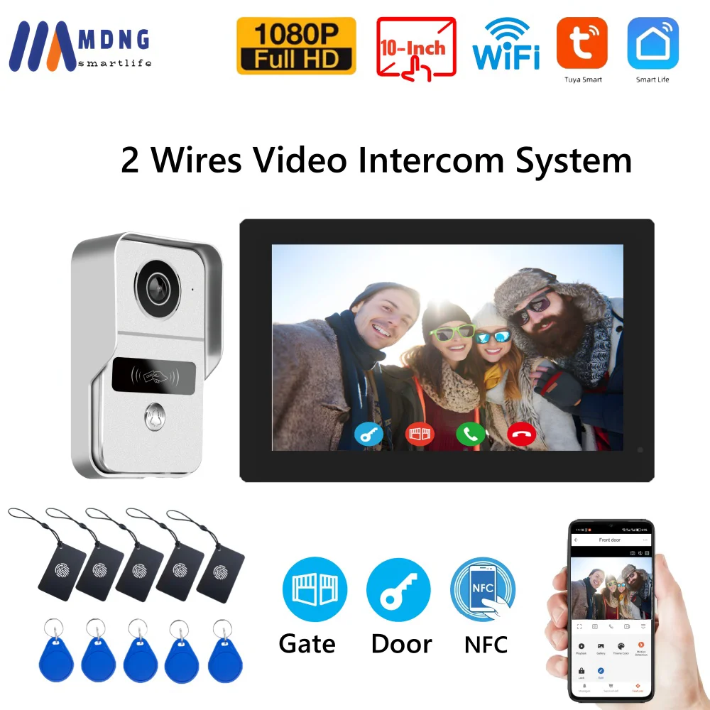 1080P Video ENTRY โทรศัพท์ระบบ 7/10 นิ้วไร้สาย Apartment Intercom WIFI ประตูวิดีโอ Tuya สมาร์ท WIFI Doorbell กล้อง 2 สาย