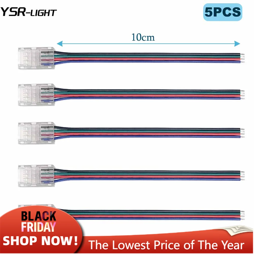 2Pin 3Pin 4Pin 5Pin 6Pin Led Strip to Wire Extension Cable Terminal Connector Transparent Solderless Easy Install 8mm 10mm 12mm