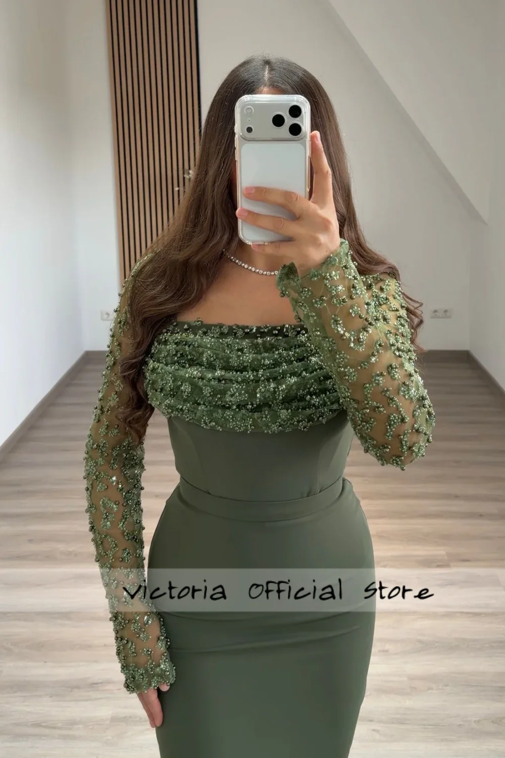 Lichtgroene avondjurk met lange mouwen en kralen zeemeermin Sweety Dubai elegante feestjurk Arabische Mexicaanse receptiejurk op maat