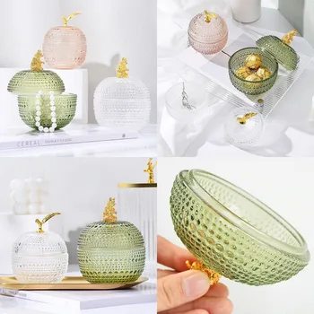 Transparent Glass Jar with Lid for Earrings Necklaces Rings Makeup Sponge Puff Desktop Organizer