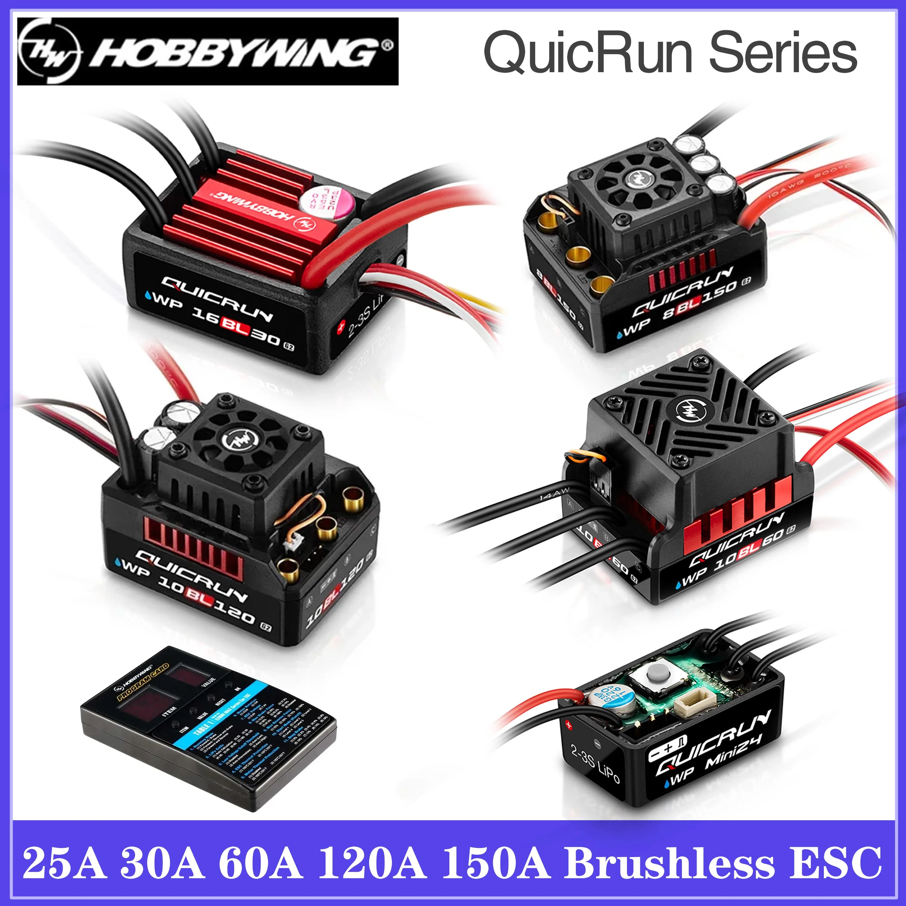 

Hobbywing QuicRun 25A 30A 60A 120A 150A Brushless ESC Electronic Speed Controller for 1/24 1/18 1/16 1/10 1/8 RC Car Crawler