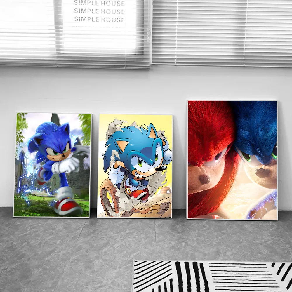 Póster de Anime supersónico s-sonic The Hedgehog, pegatinas para sala de estar, dormitorio, entrada, cafetería, arte de pared, decoración de pintura