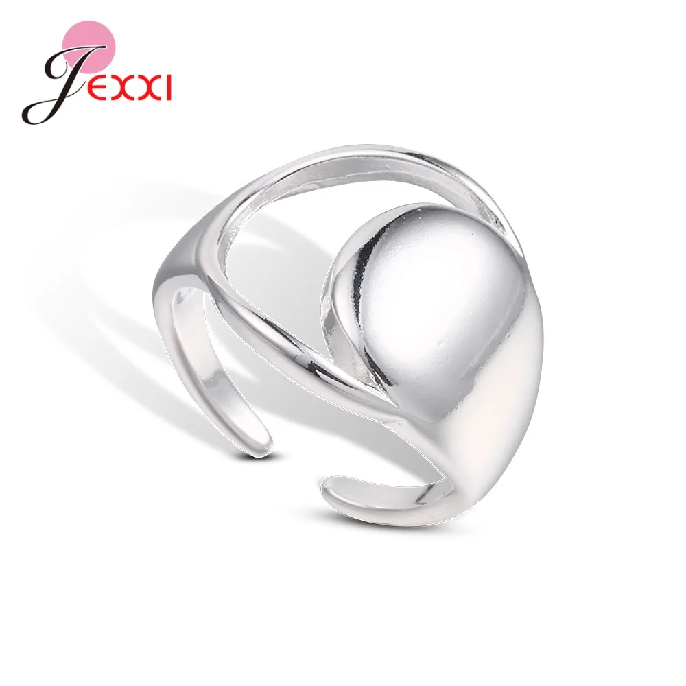 Unique Personality 925 Sterling Silver Creative Design Geometric Circular Mirror Hollow Opening Ring