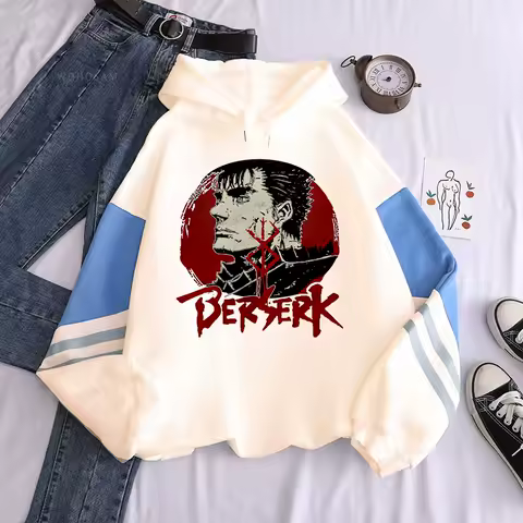 Berserk Anime Harajuku Man Woman Black Patchwork Long Sleeve Hoodies Retro Cool Guts Cartoon Men Oversized Winter Sweatshirts