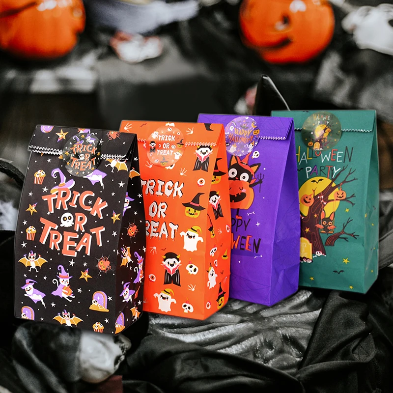 Cartoon Happy Halloween Paper Gift Bag Seal Sticker Candy Packaging Pouches Party Favor Wrapping Dessert Decor Trick Or Treat