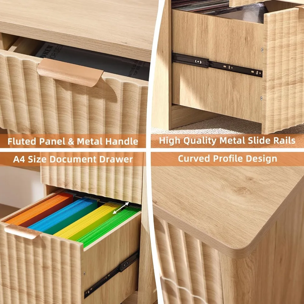 48 مكتب تنفيذي حديث مع خزانة تخزين، مكتب منزلي من الخشب الطبيعي مع درج ملفات ومقابض معدنية، شركات كبيرة #6