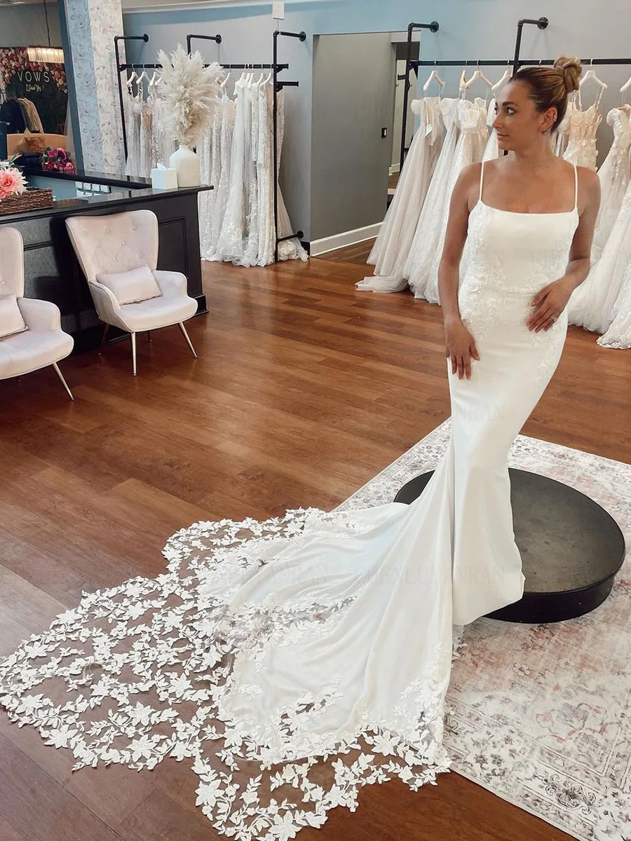 

Backless Mermaid Wedding Dresses Applique Sexy Long Bride Dress Sweep Train Satin Elegant Dresses For Women 2026 Robe De Mariée