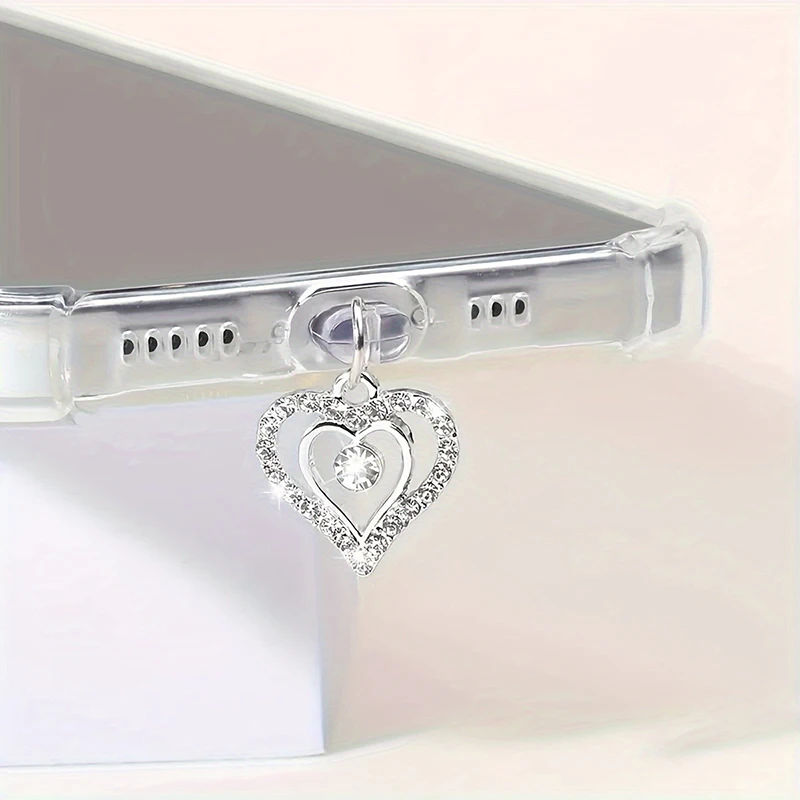 Water Diamond Love Beautiful Phone Dust plug Accessories Decoration Hanging Pendant for iPhone for Samsung Type-C Charging Port