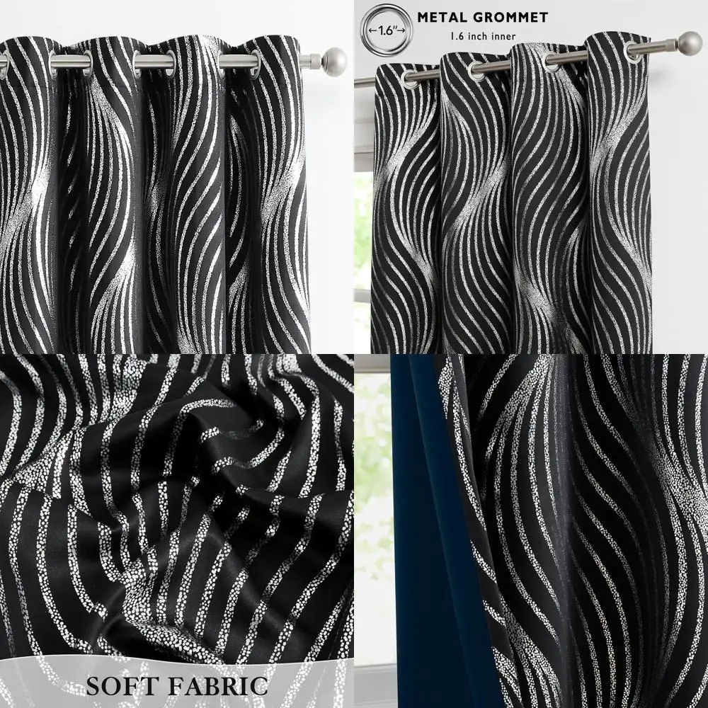 

Thermal Insulated Blackout Curtains, 84 Length, Silver Metallic Dot Grommet Panels for Bedroom and Living Room