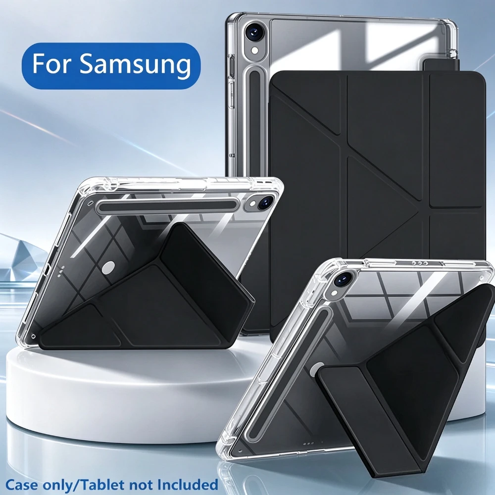Clear Transparent Y-Fold Acrylic Case for Samsung Tab S9 S10 FE Lite A9 A11 Plus S11 Anti Yellow  Shock-absorbing Back Cover