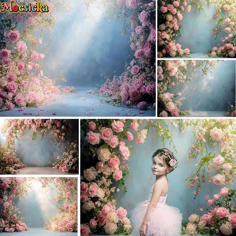 

Mocsicka Photography Background Spring Flowers Blue Backdrop Baby Shower Birthday Wedding Maternity Portrait Photo Background