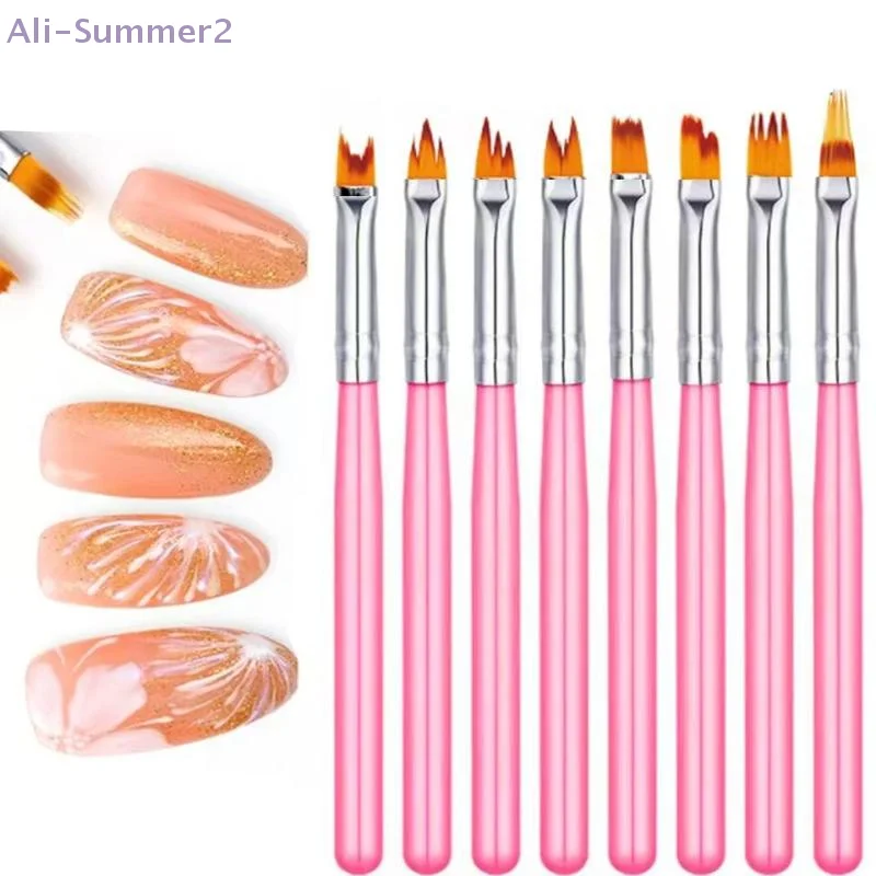 8 قطعة مجموعة مائل التدرج لطخة مسمار زهرة رسم سن المنشار القلم متعدد الوظائف مزيج شكل البتلة اللوحة هلام مسمار فرشاة فنية #1