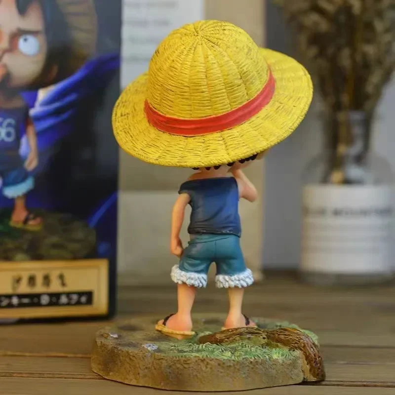 애니메이션 피규어 원피스 어린 시절 코 따기 모래 조각 Luffy 액션 입상 페인트 컬렉션 모델 인형 어린이 장난감 선물