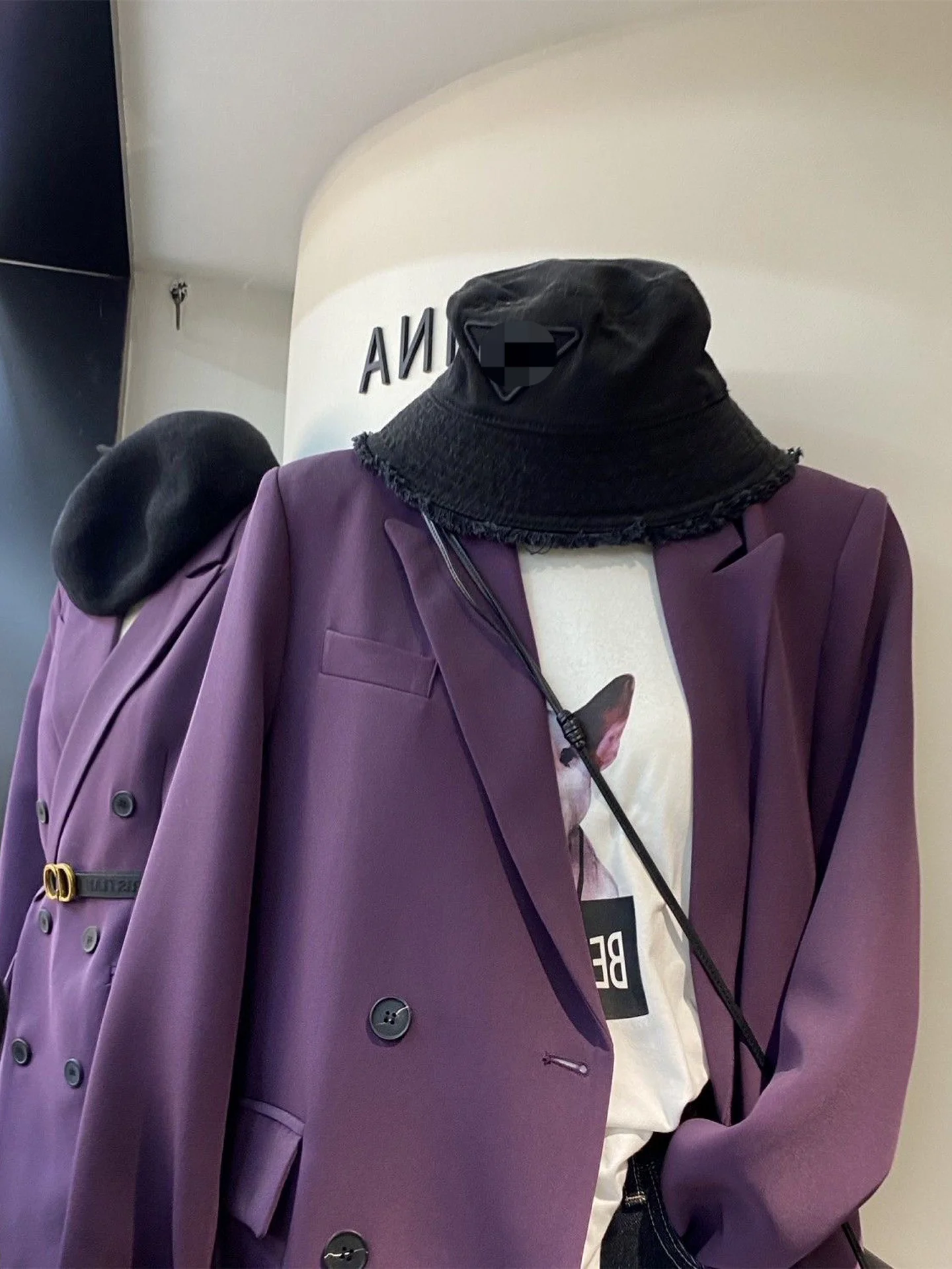 Korean Style Casual Versatile Purple Suit Jacket Women's Autumn New Double Button Small Western Style Top Fashionable High En...