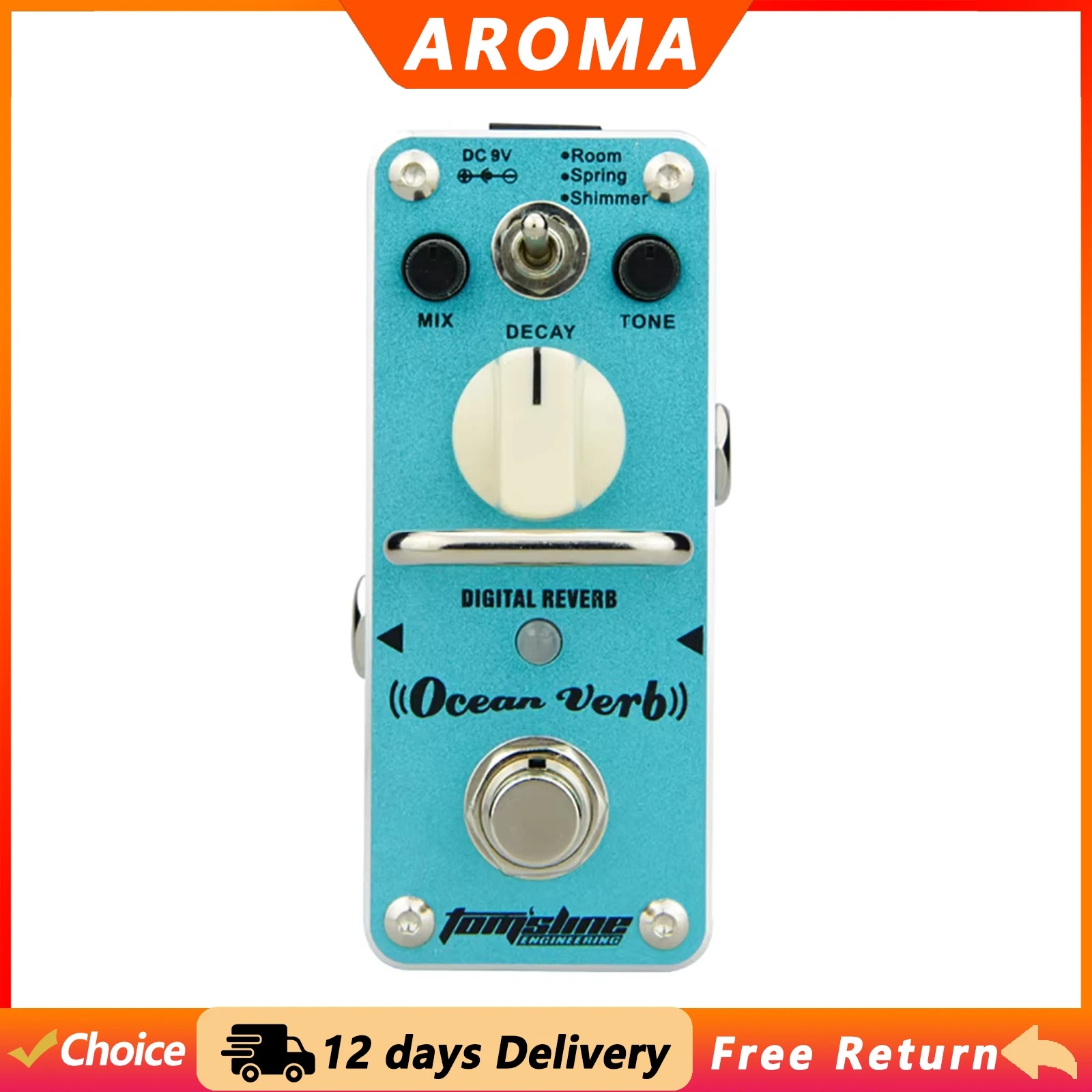 AROMA AOV-3 Guitar Ocean Verb Effect Pedal Digital Reverb Single Effect Pedal True Bypass Electric Guitar Parts & Accessories