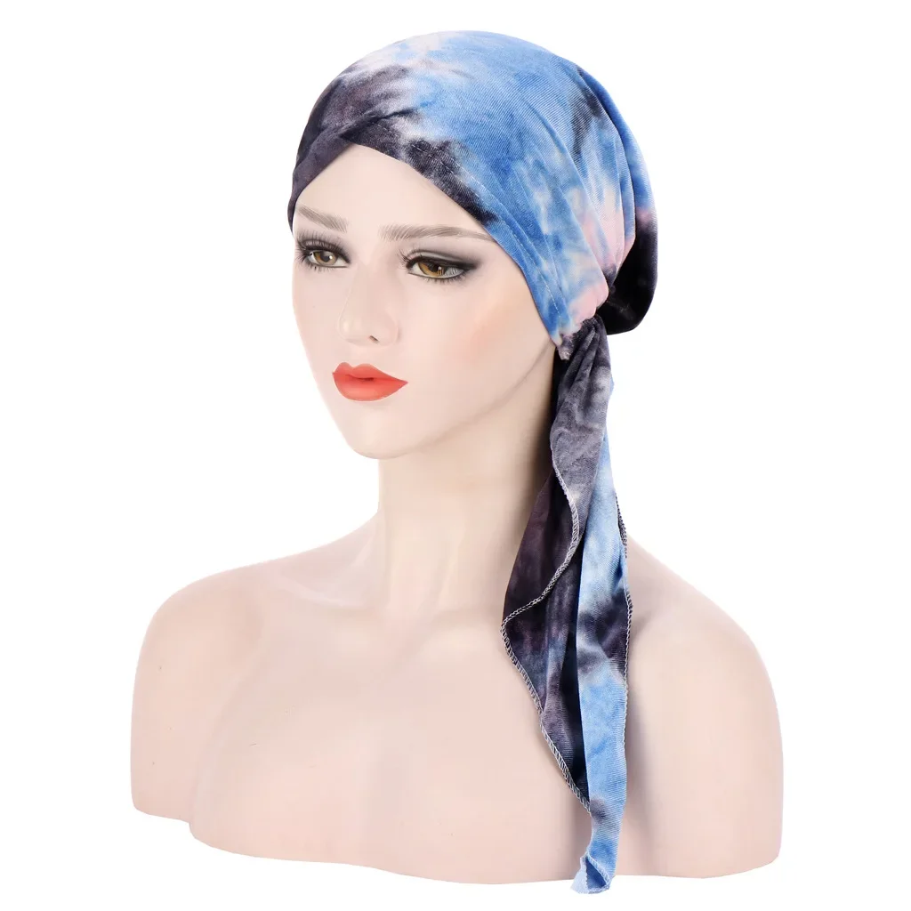 Helisopus Fashion Print Headscarf for Women Muslim Stretch Pre-Tied Turban Bandanas Hair Accessories Head Wrap Cancer Bonnet Cap