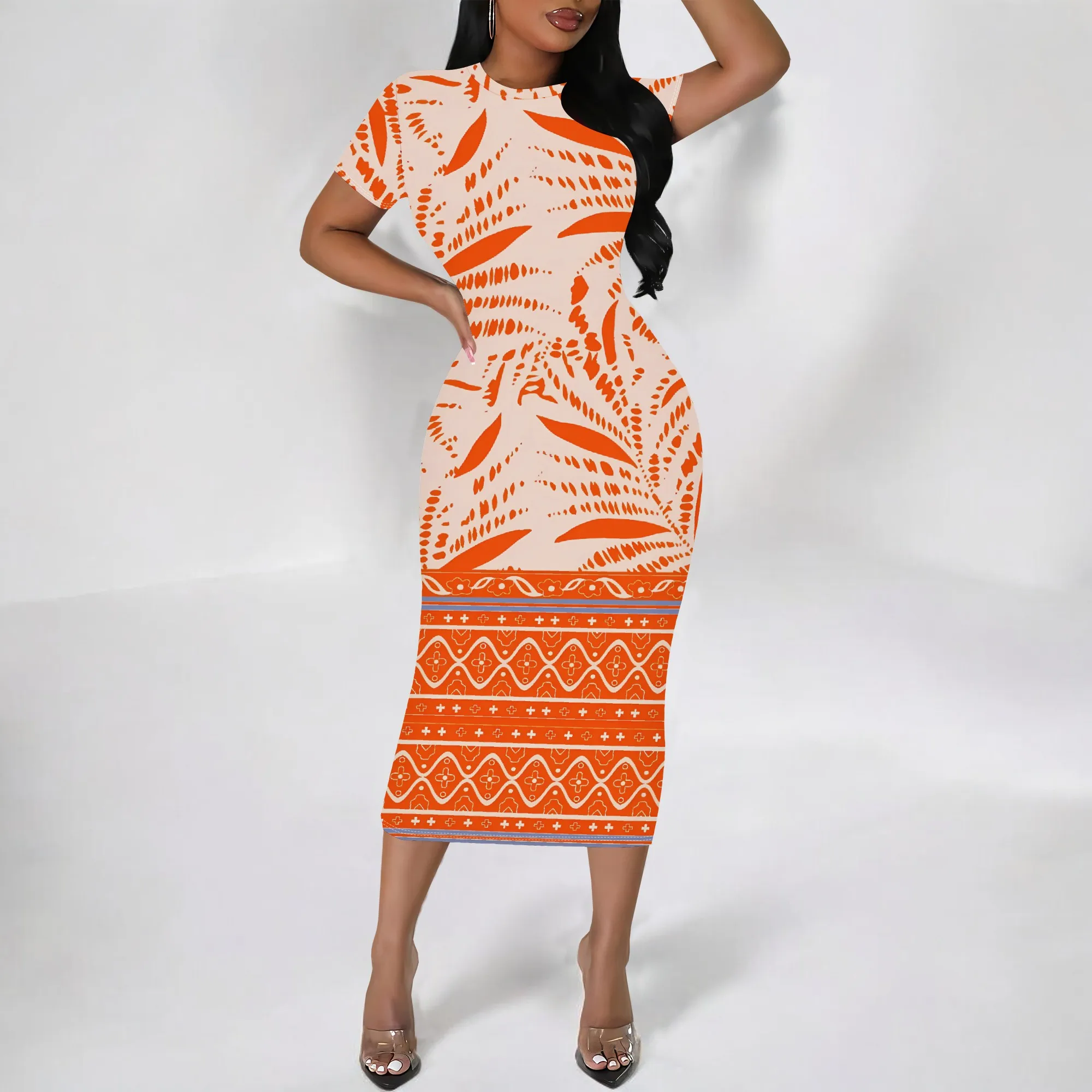 

Nupusa Ethnic Print Dress for Women Summer Casual Crew Neck Short Sleeve Midi Dress