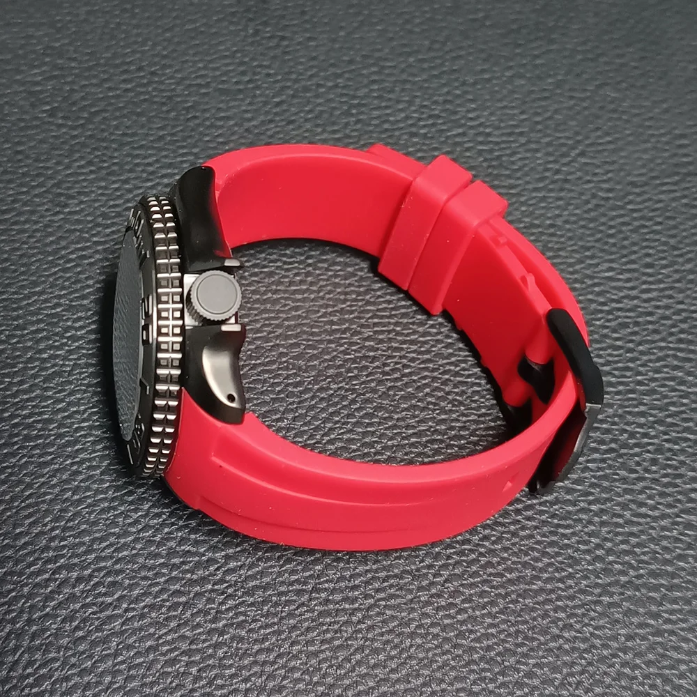 Custom Nh36 42Mm Heren Polshorloge Saffier Hoesje Rood Automatisch Herenhorloge 22Mm Bandje Gratis Verzending