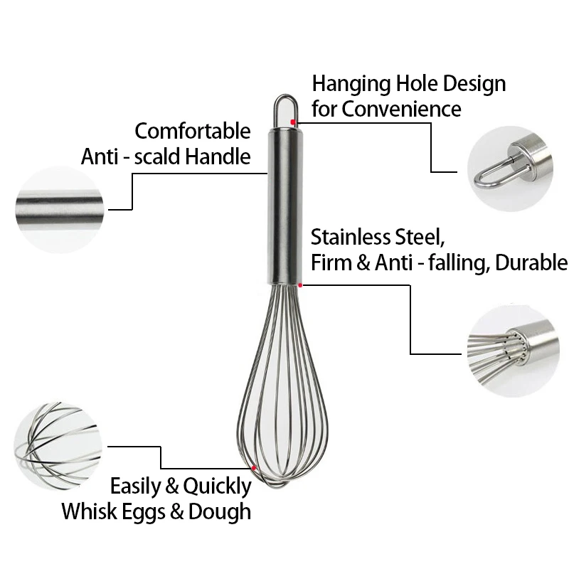 الفولاذ المقاوم للصدأ خفقت صغير المطبخ المطبخ دليل خافق البيض المطبخ المطبخ السياط و خلاط 6 سلك دليل Frother سوط صغير #3