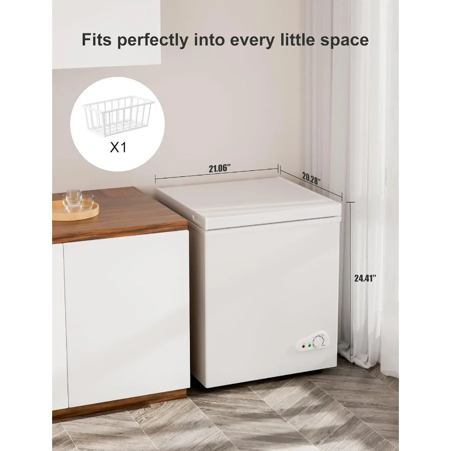 فريزر صغير الحجم بطول 3.5 قدم مكعب للمرآب المنزلي والشقق، فريزر عميق صغير موفر للطاقة مع سلال قابلة للإزالة S