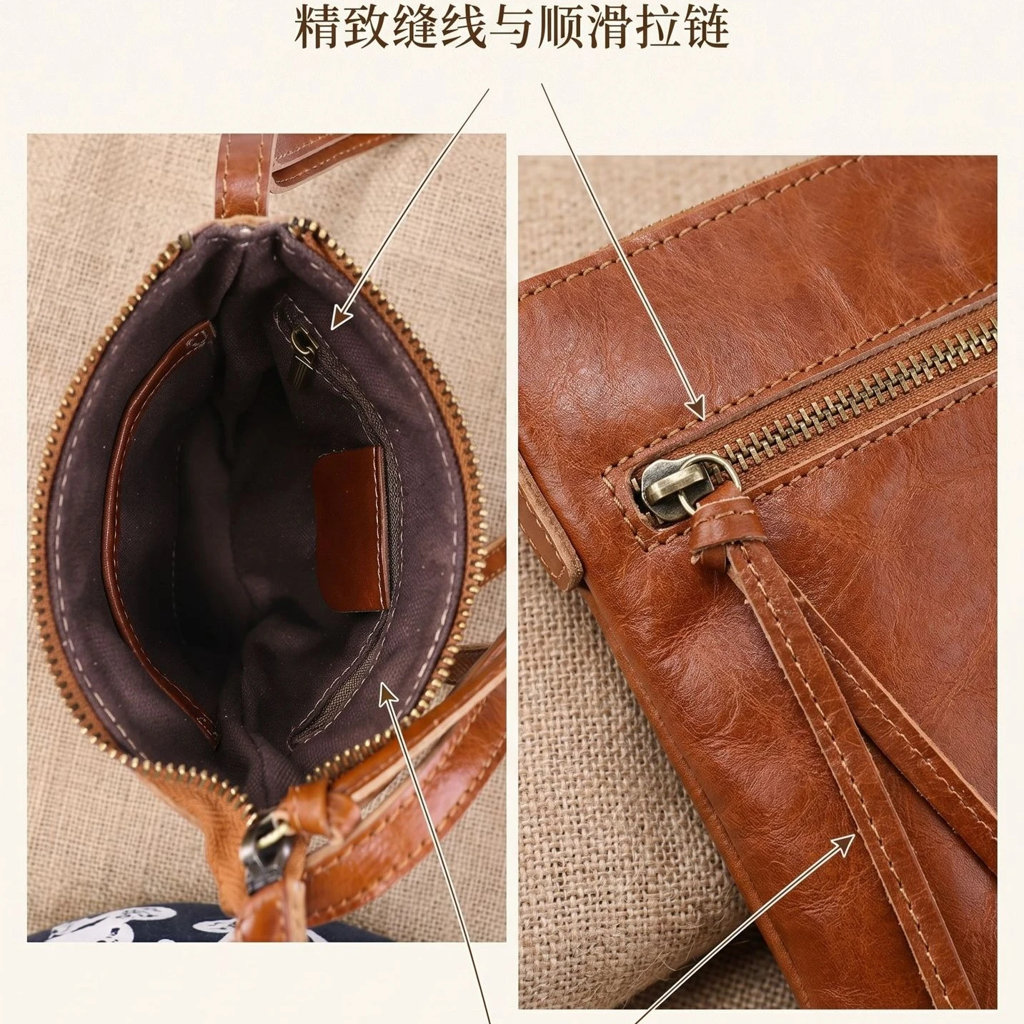 Retro Crinkled Genuine Leather Cell Phone Crossbody Bags, Slim Vertical Shoulder Purse with Outer Zip Pocket for Travel