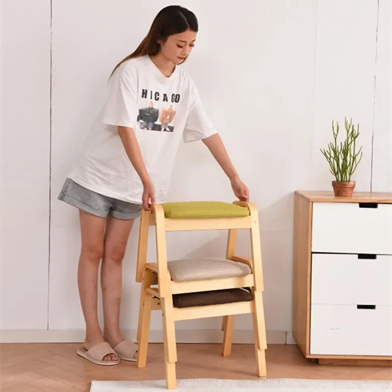 

Solid Wood Shoe Changing Stool Home Fabric Dressing Small-sized Living Room Sofa Stool Dining Room Chair Furniture for Home